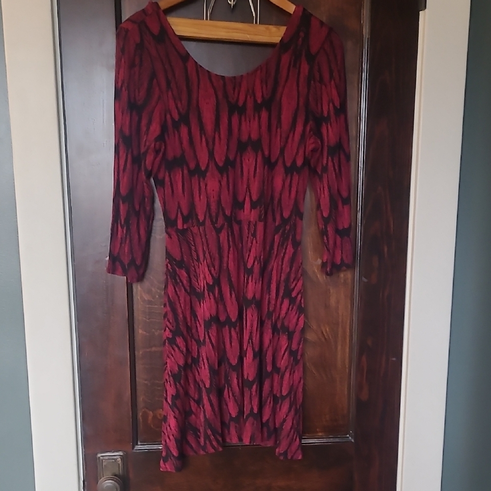 Express Red and Black Patterned Long Sleeve Dress